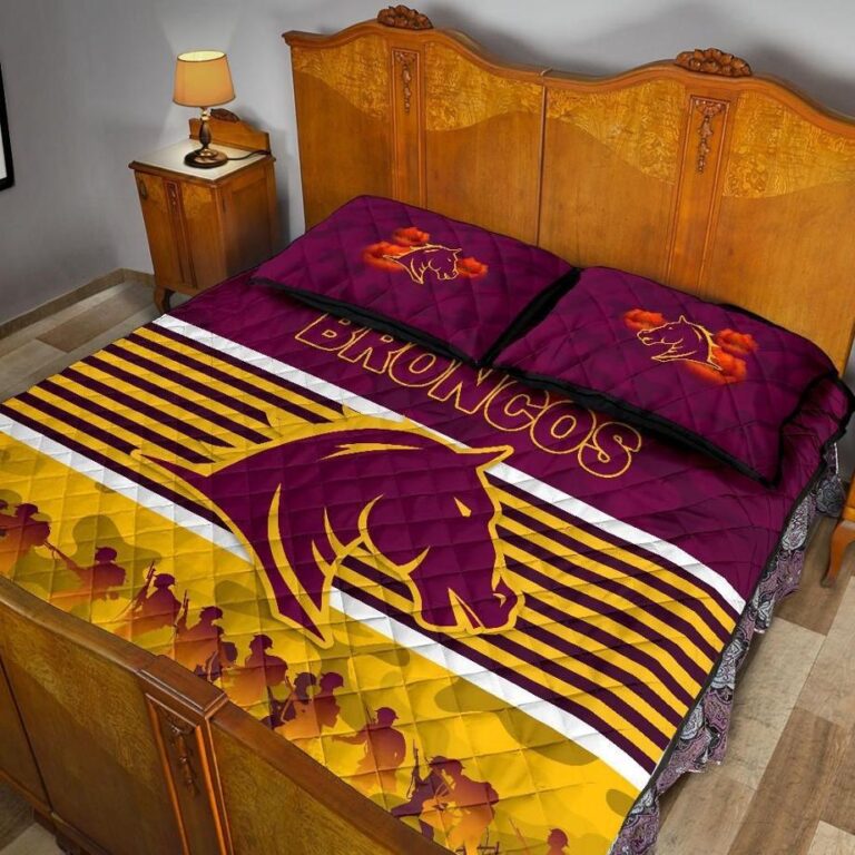 NRL Brisbane Broncos Quilt Bed Set Anzac Day Simple Style - Maroon