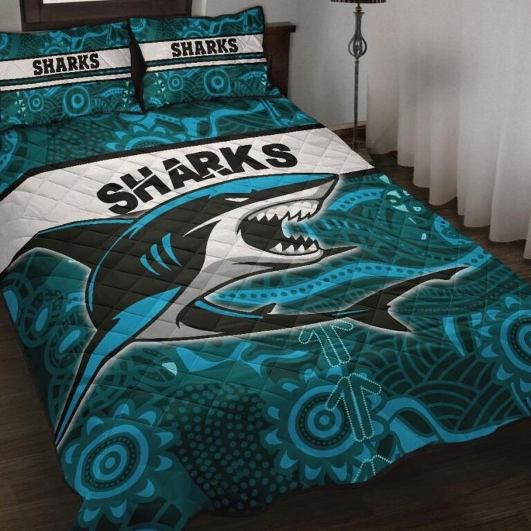 NRL Sharks Quilt Bed Set Cronulla Aboriginal ?Power Style