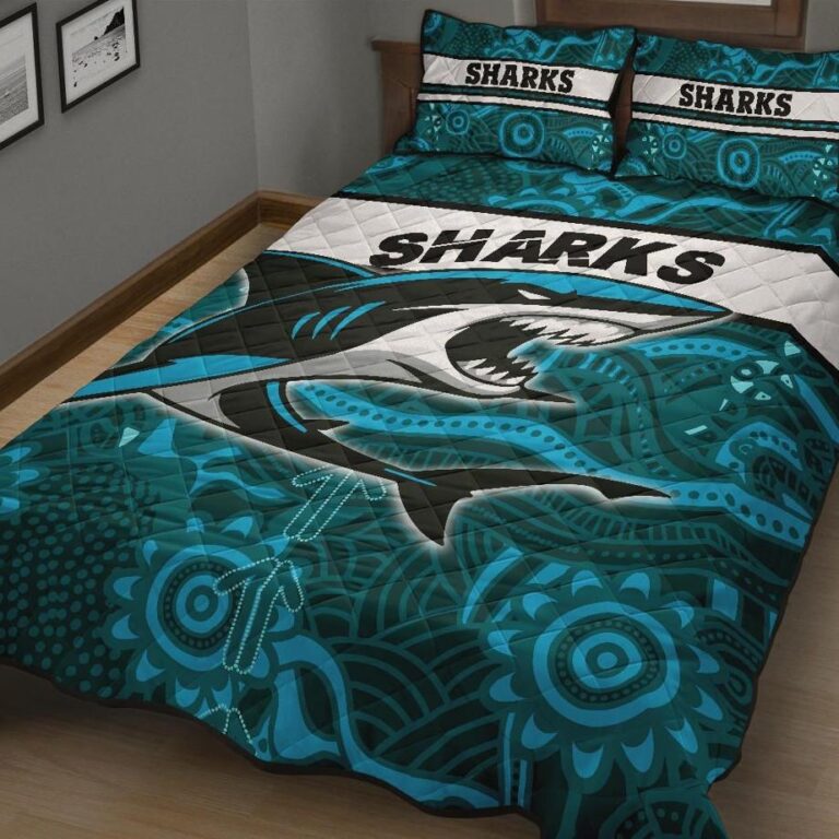 NRL Sharks Quilt Bed Set Cronulla Aboriginal ?Power Style