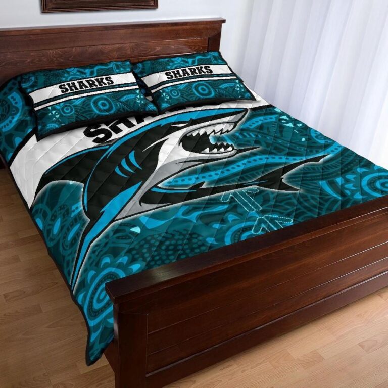 NRL Sharks Quilt Bed Set Cronulla Aboriginal ?Power Style