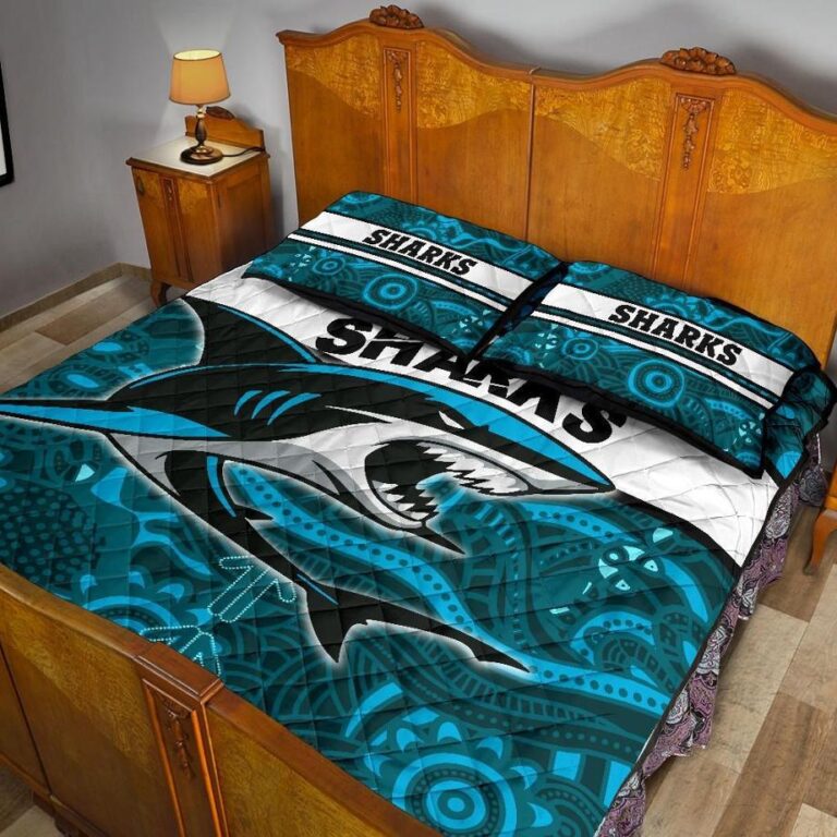 NRL Sharks Quilt Bed Set Cronulla Aboriginal ?Power Style