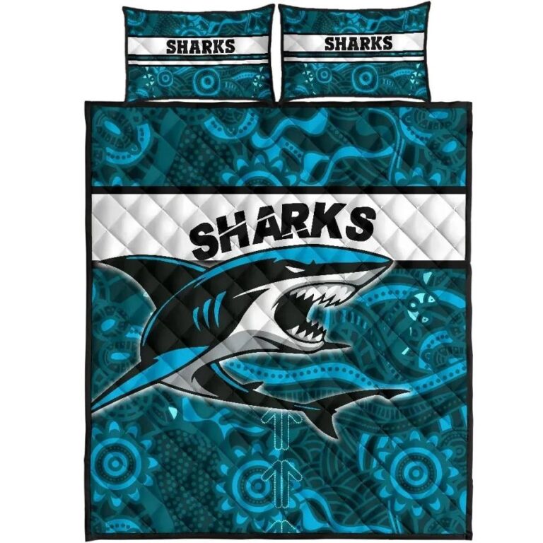 NRL Sharks Quilt Bed Set Cronulla Aboriginal ?Power Style