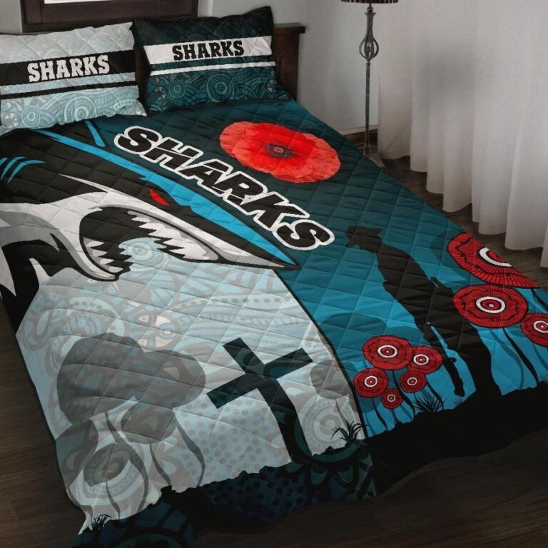 NRL Sharks Quilt Bed Set Cronulla Anzac Day