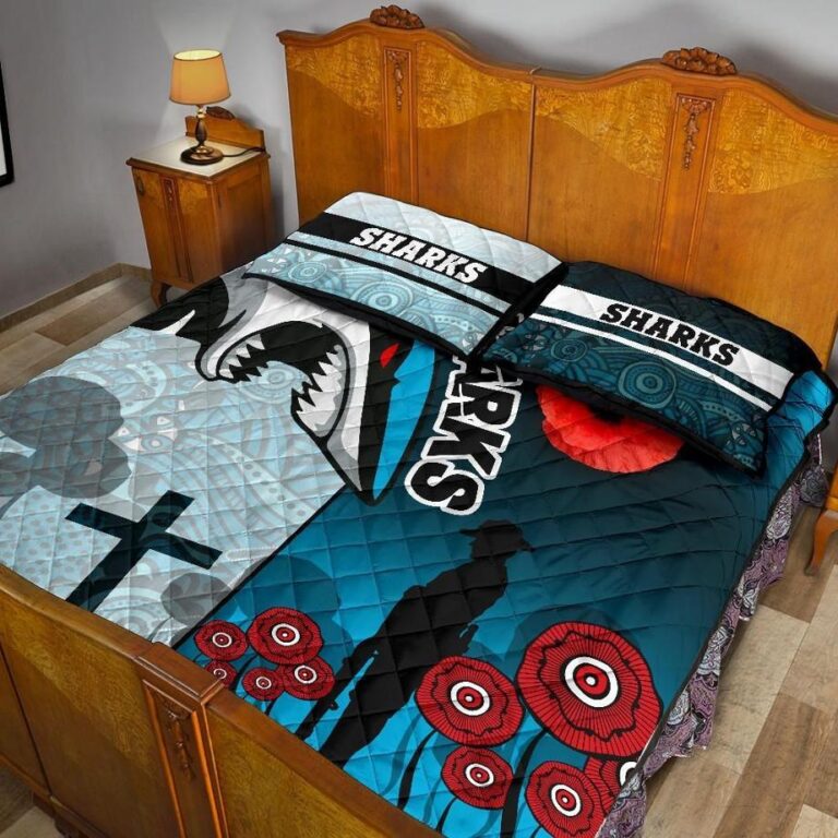 NRL Sharks Quilt Bed Set Cronulla Anzac Day