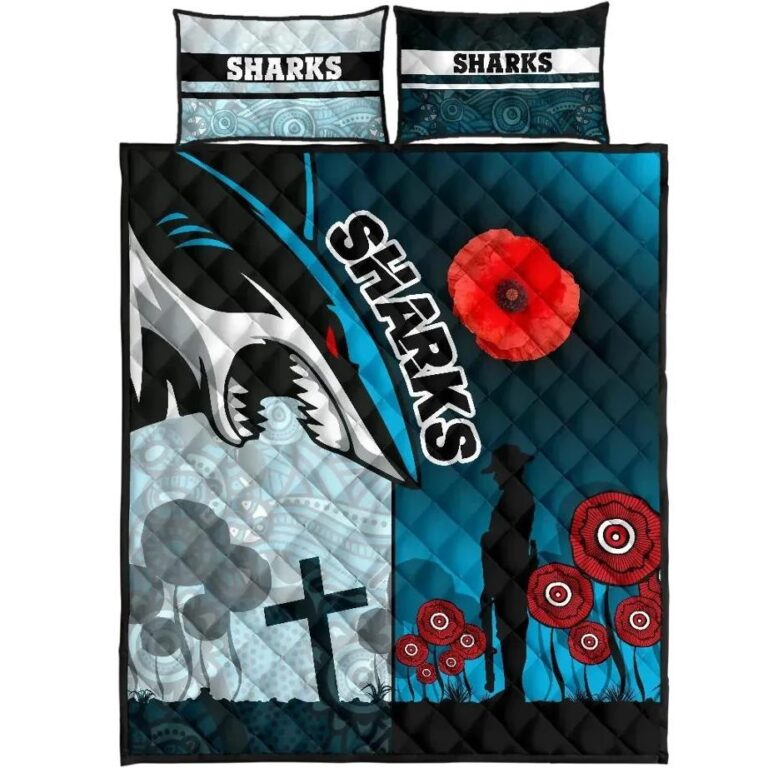 NRL Sharks Quilt Bed Set Cronulla Anzac Day