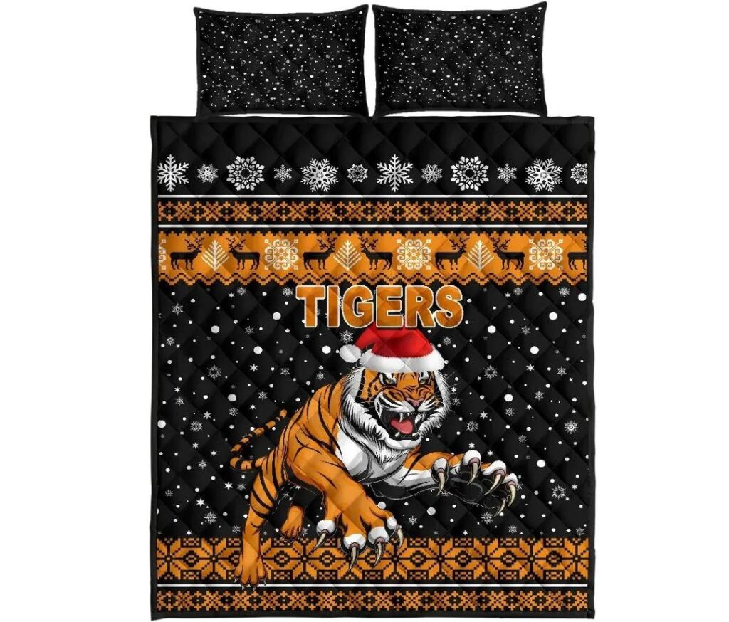 NRL Wests Christmas Quilt Bed Set Tigers Unique Vibes - Black