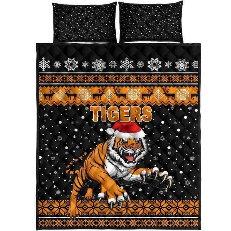 NRL Wests Christmas Quilt Bed Set Tigers Unique Vibes - Black
