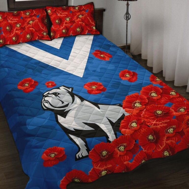 NRL Bulldogs Quilt Bed Set Anzac Day Poppy Flowers