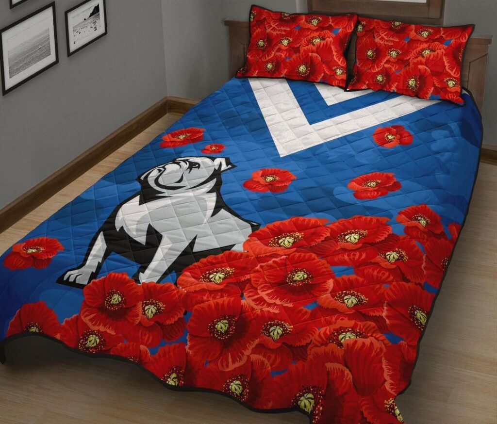 NRL Bulldogs Quilt Bed Set Anzac Day Poppy Flowers
