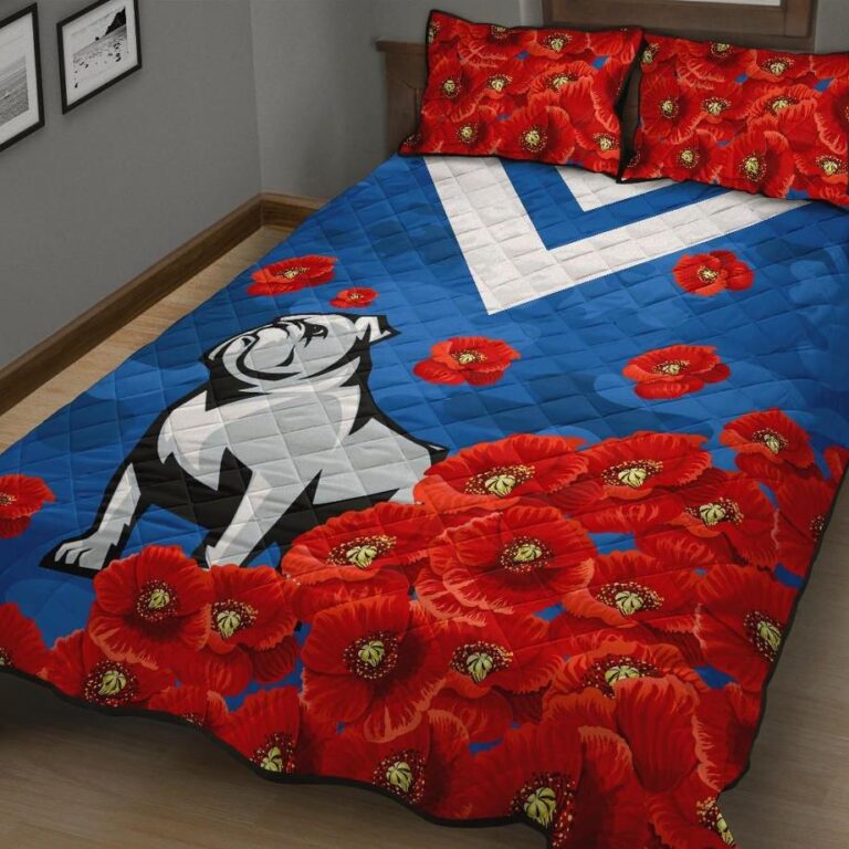 NRL Bulldogs Quilt Bed Set Anzac Day Poppy Flowers