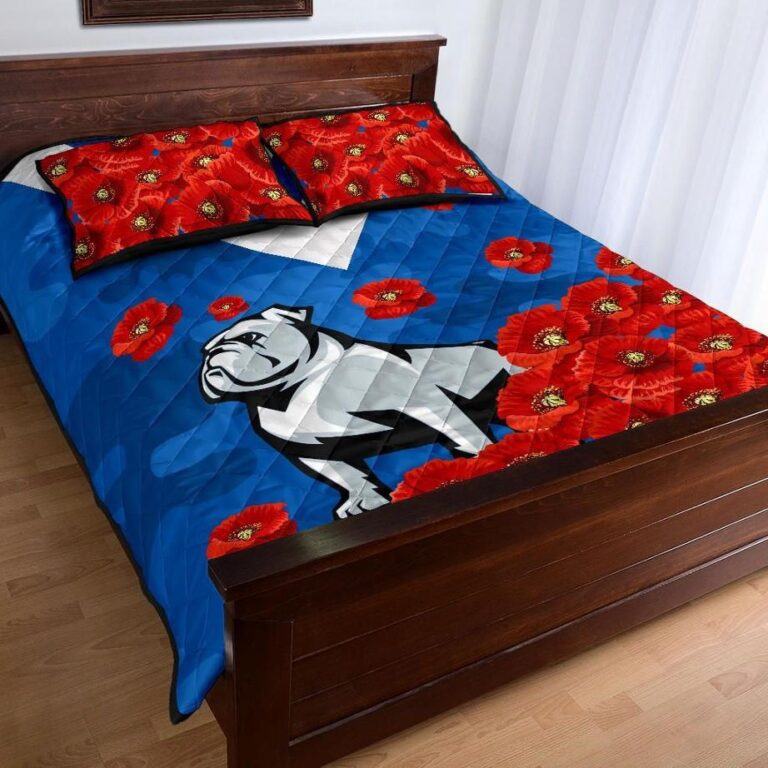 NRL Bulldogs Quilt Bed Set Anzac Day Poppy Flowers