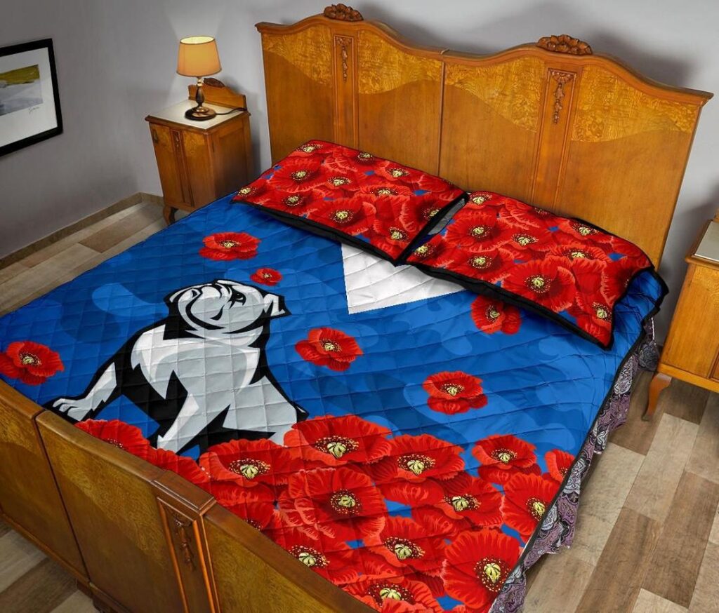 NRL Bulldogs Quilt Bed Set Anzac Day Poppy Flowers
