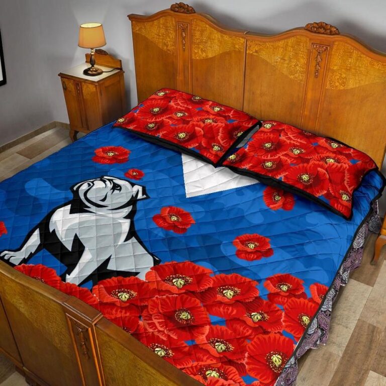 NRL Bulldogs Quilt Bed Set Anzac Day Poppy Flowers