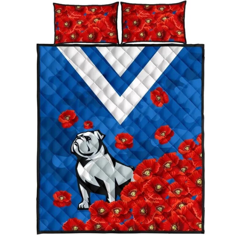 NRL Bulldogs Quilt Bed Set Anzac Day Poppy Flowers