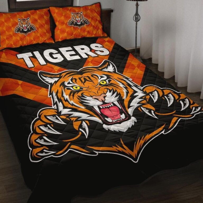 NRL Balmain Quilt Bed Set Tigers Black Vibes