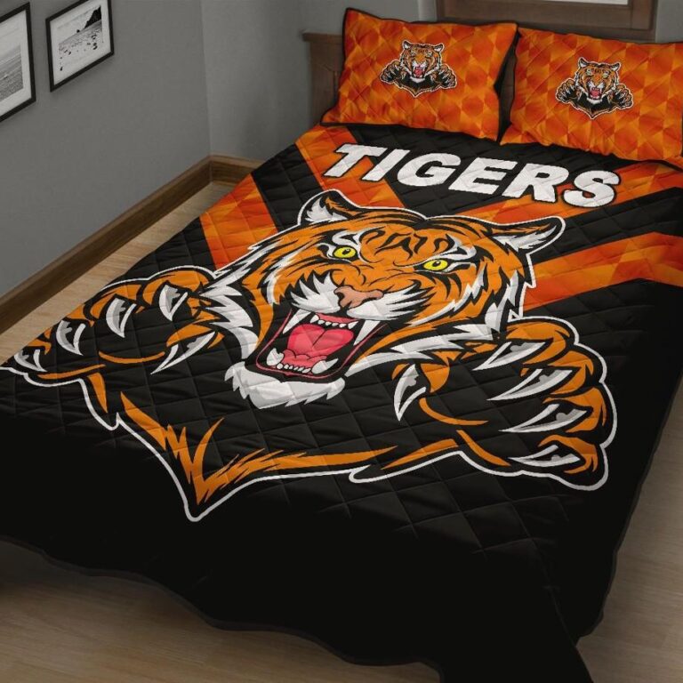NRL Balmain Quilt Bed Set Tigers Black Vibes