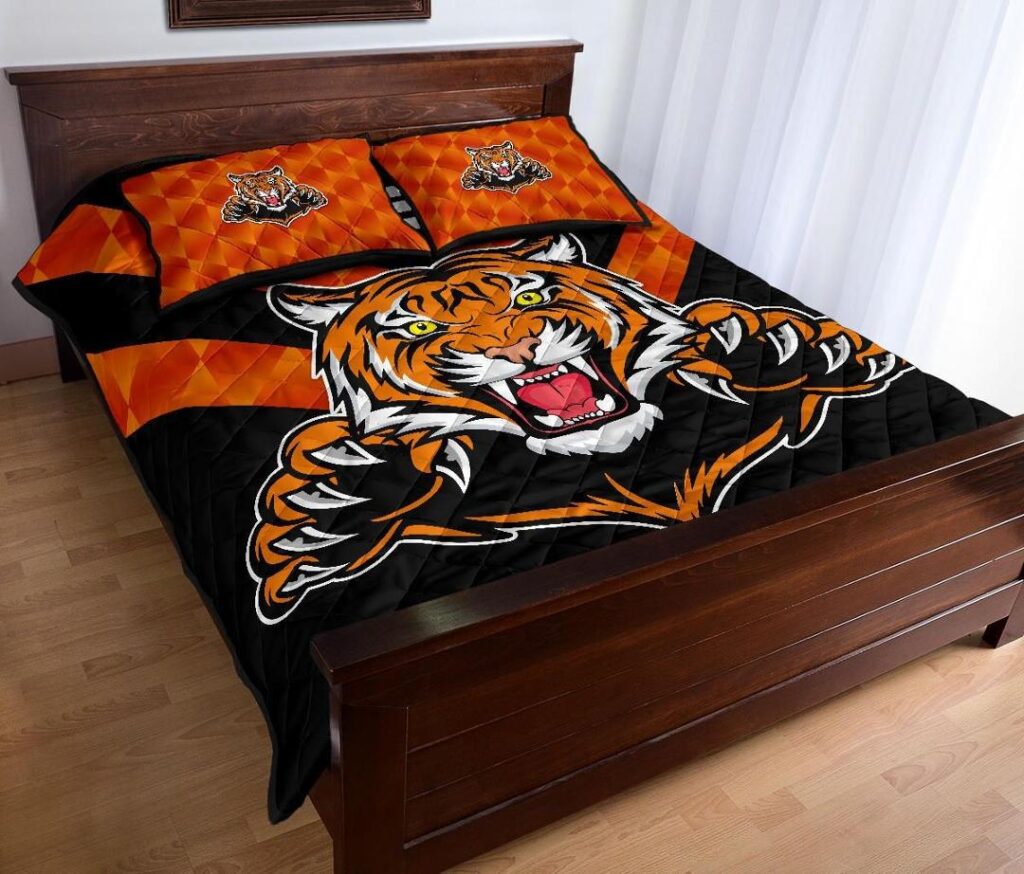 NRL Balmain Quilt Bed Set Tigers Black Vibes