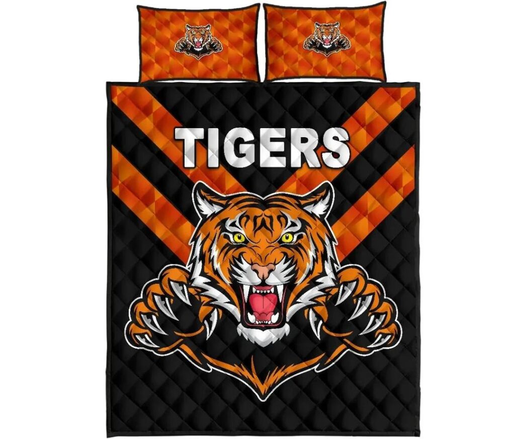 NRL Balmain Quilt Bed Set Tigers Black Vibes