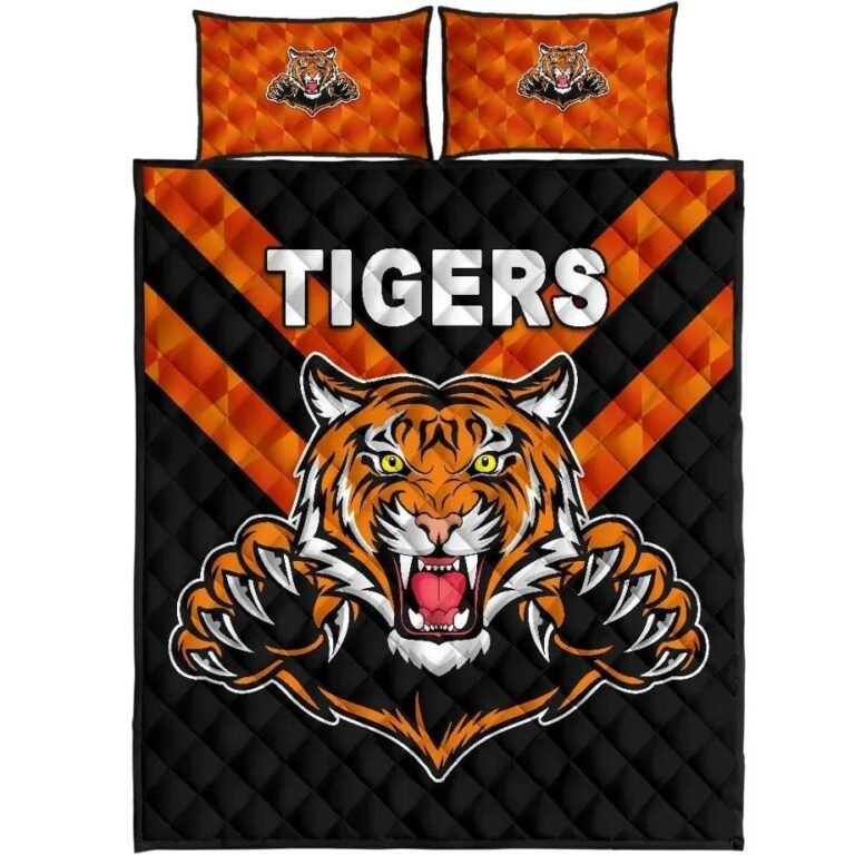 NRL Balmain Quilt Bed Set Tigers Black Vibes