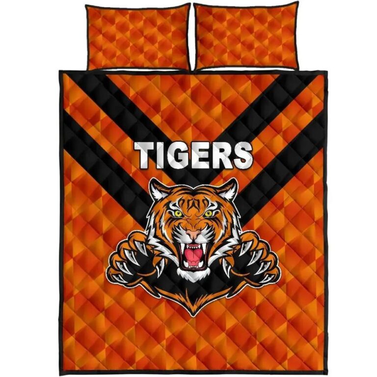 NRL Balmain Quilt Bed Set Tigers Orange Vibes No.1