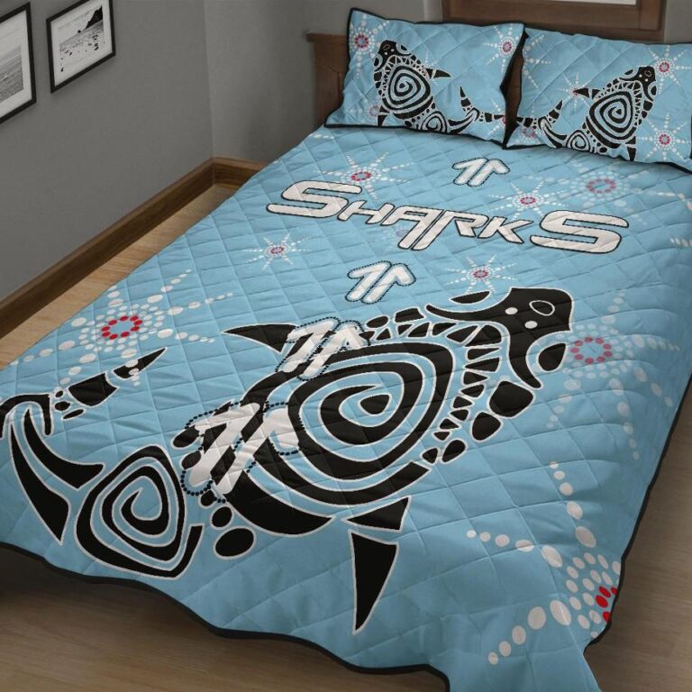 NRL Sharks Quilt Bed Set Sky Blue