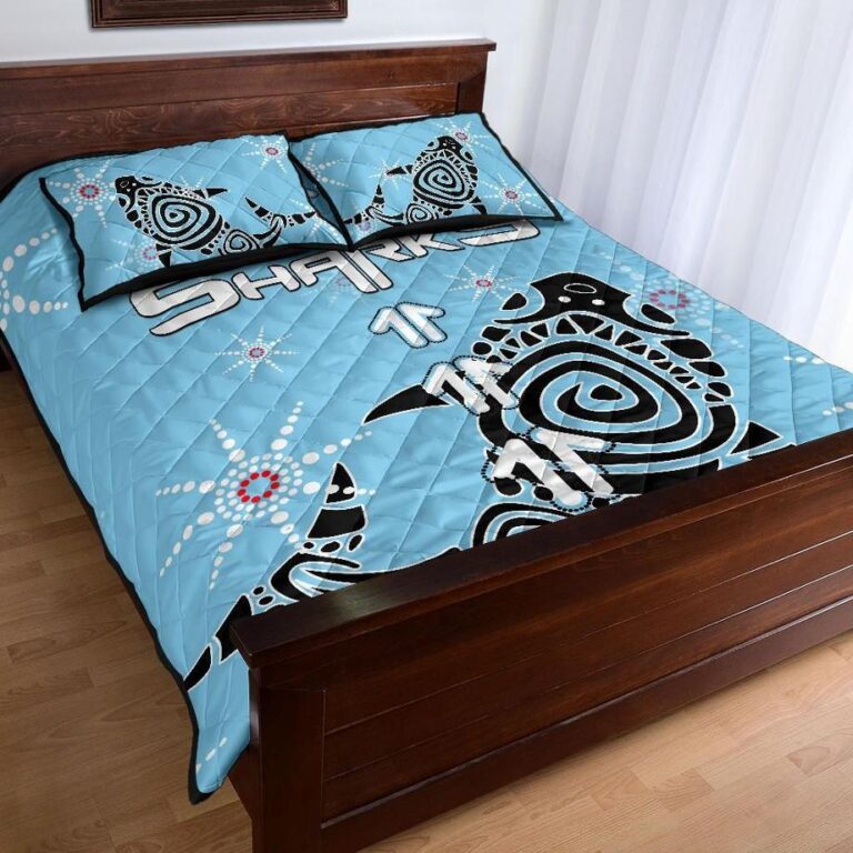 NRL Sharks Quilt Bed Set Sky Blue
