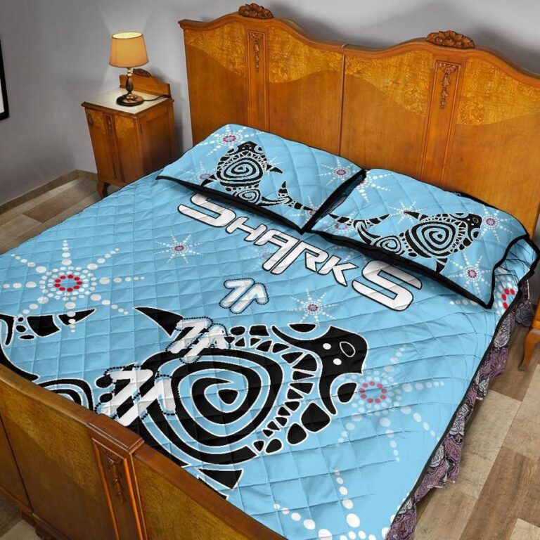 NRL Sharks Quilt Bed Set Sky Blue