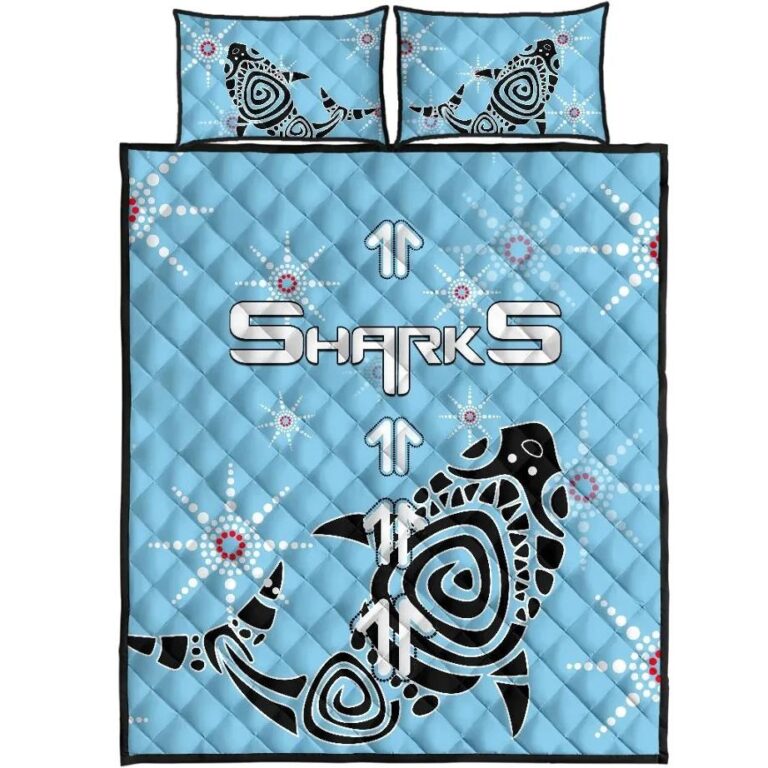NRL Sharks Quilt Bed Set Sky Blue