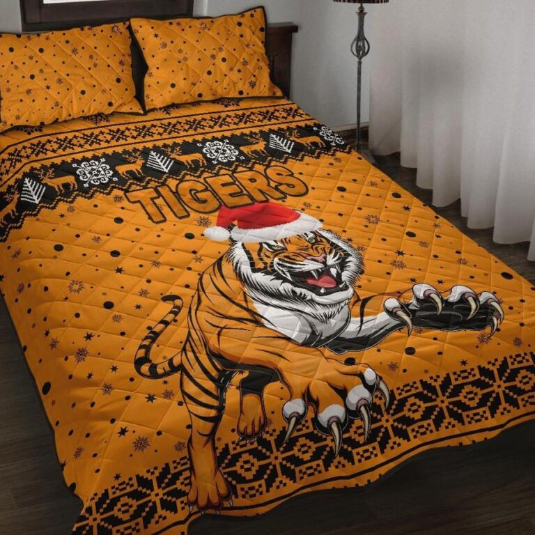 NRL Wests Christmas Quilt Bed Set Tigers Unique Vibes - Orange