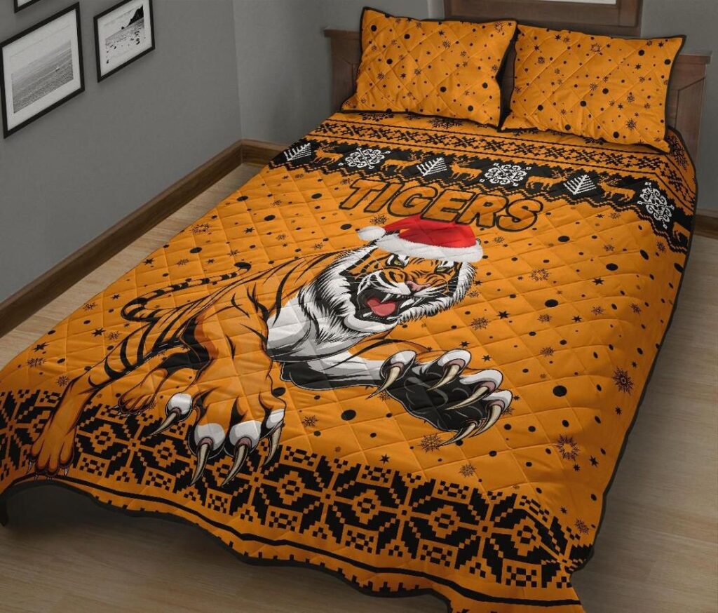 NRL Wests Christmas Quilt Bed Set Tigers Unique Vibes - Orange