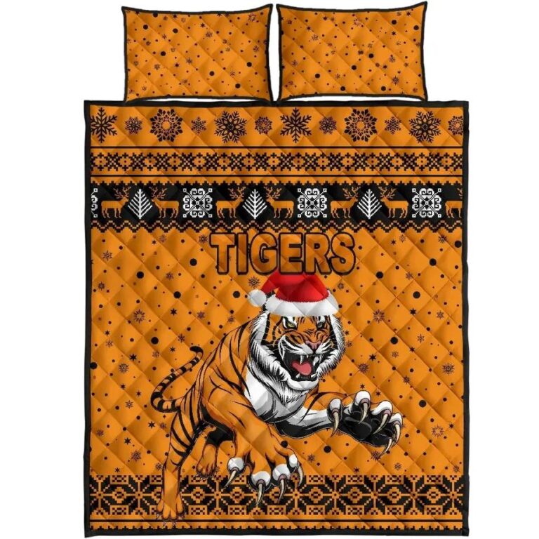 NRL Wests Christmas Quilt Bed Set Tigers Unique Vibes - Orange
