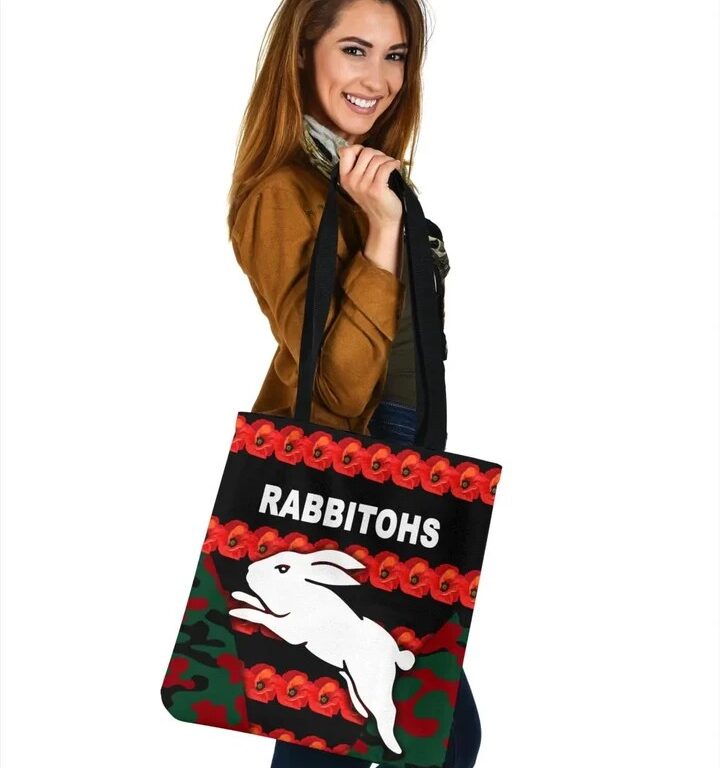 NRL South Sydney Rabbitohs Anzac Day Poppy Flower Tote Bag