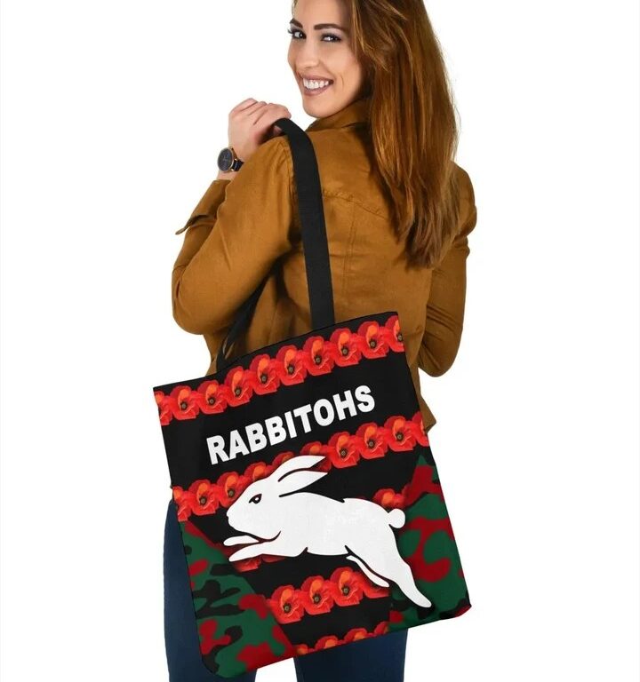 NRL South Sydney Rabbitohs Anzac Day Poppy Flower Tote Bag