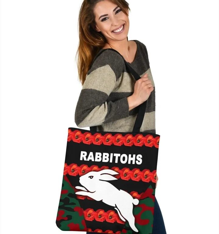 NRL South Sydney Rabbitohs Anzac Day Poppy Flower Tote Bag