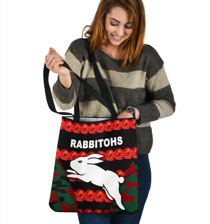 NRL South Sydney Rabbitohs Anzac Day Poppy Flower Tote Bag