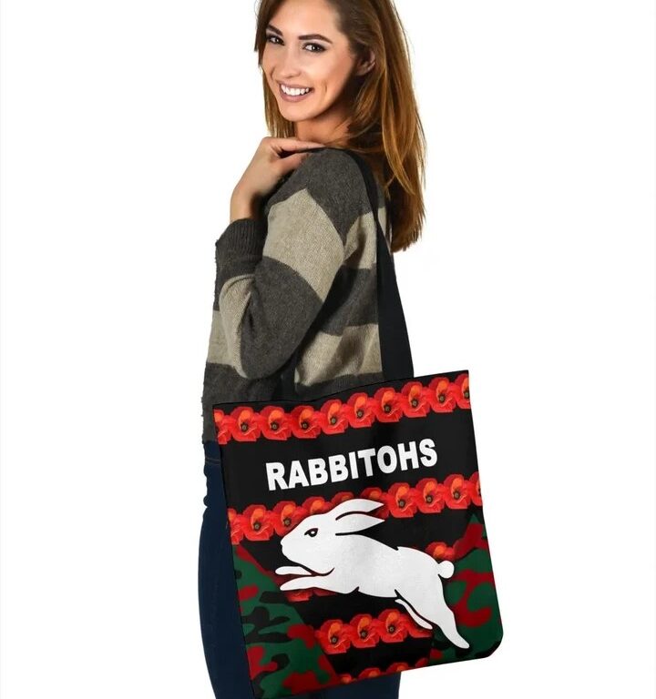 NRL South Sydney Rabbitohs Anzac Day Poppy Flower Tote Bag