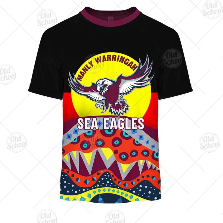 NRL Manly Warringah Sea Eagles Dinky Di Lover Aboriginal Flag x Indigenous T-Shirt