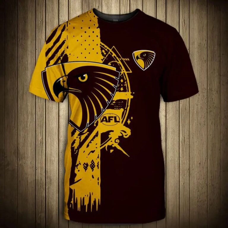 AFL Hawthorn Hawks Brown Gold Split T-Shirt
