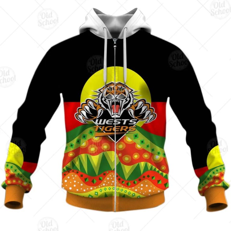 NRL Wests Tigers Dinky Di Lover Aboriginal Flag x Indigenous Zip Up Hoodie