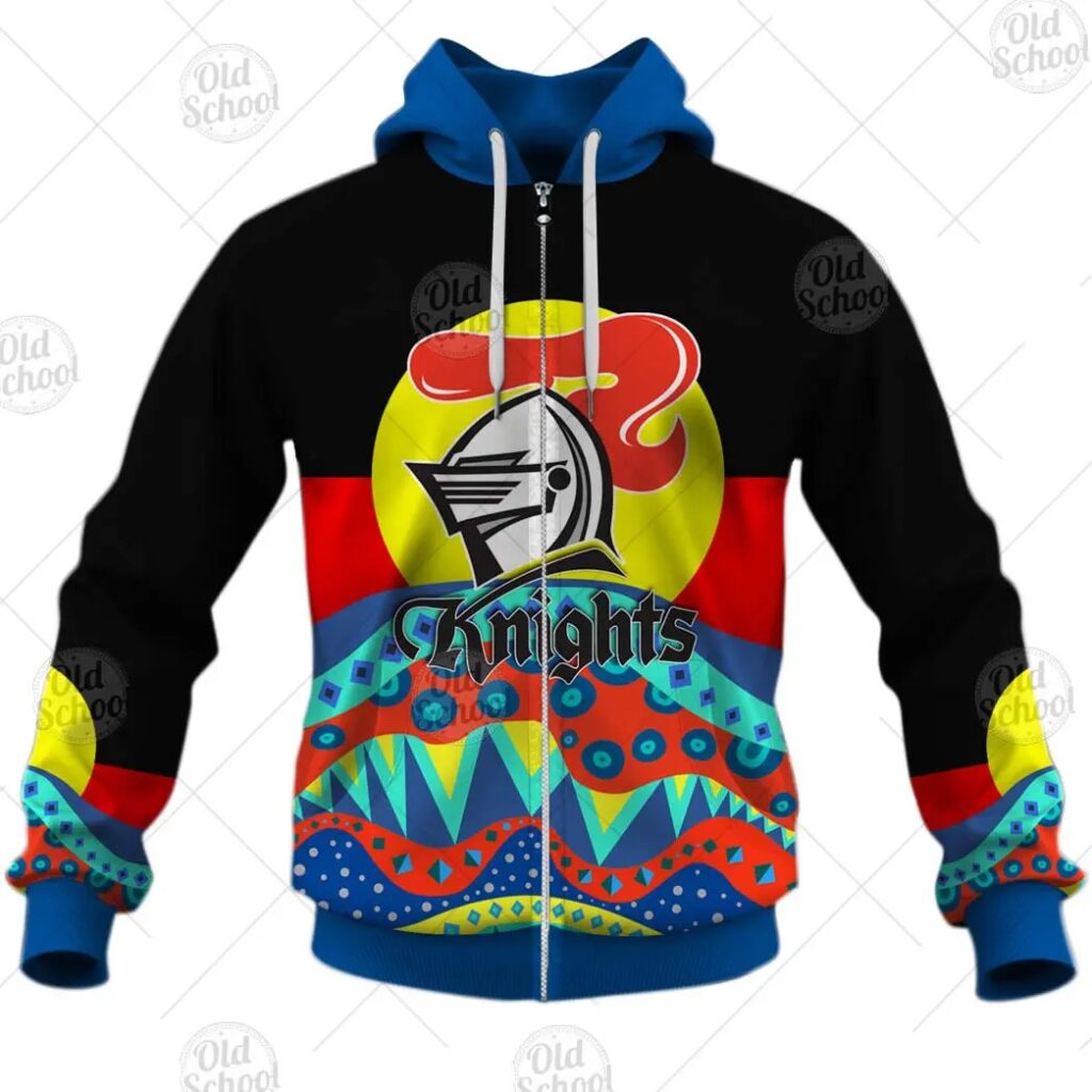 NRL Newcastle Knights Dinky Di Lover Aboriginal Flag x Indigenous Zip Up Hoodie
