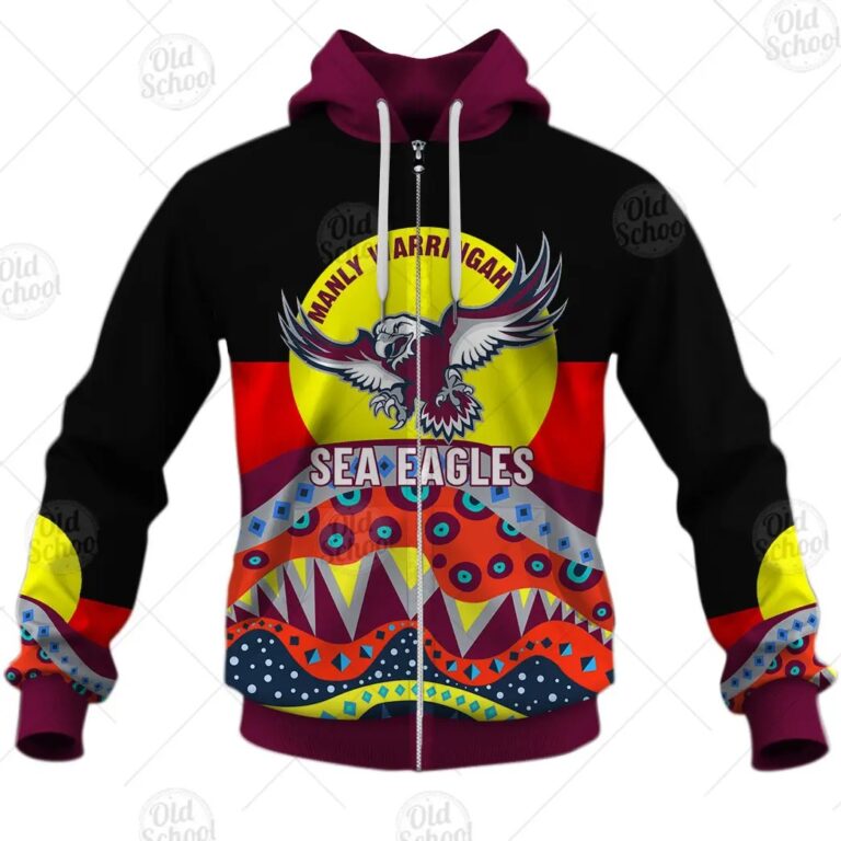 NRL Manly Warringah Sea Eagles Dinky Di Lover Aboriginal Flag x Indigenous Zip Up Hoodie