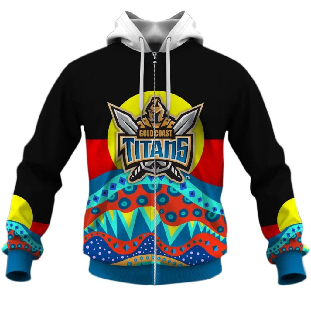 NRL Gold Coast Titans Dinky Di Lover Aboriginal Flag x Indigenous Zip Up Hoodie