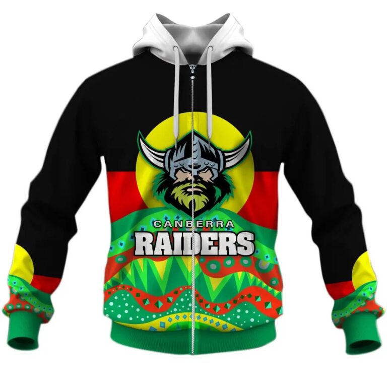 NRL Canberra Raiders Dinky Di Lover Aboriginal Flag x Indigenous Zip Up Hoodie