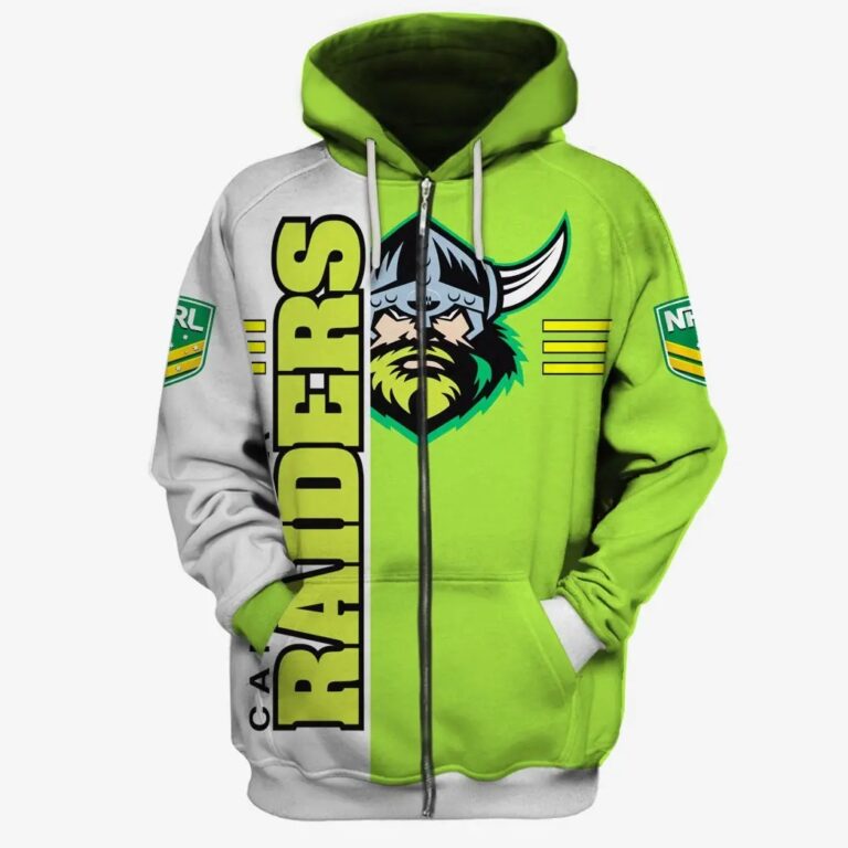 NRL Canberra Raiders White Green Zip Up Hoodie