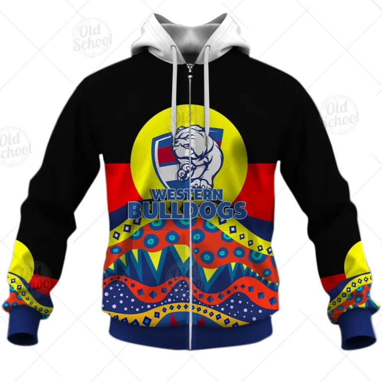 AFL Western Bulldogs Dinky Di Lover Aboriginal Flag x Indigenous Zip Up Hoodie