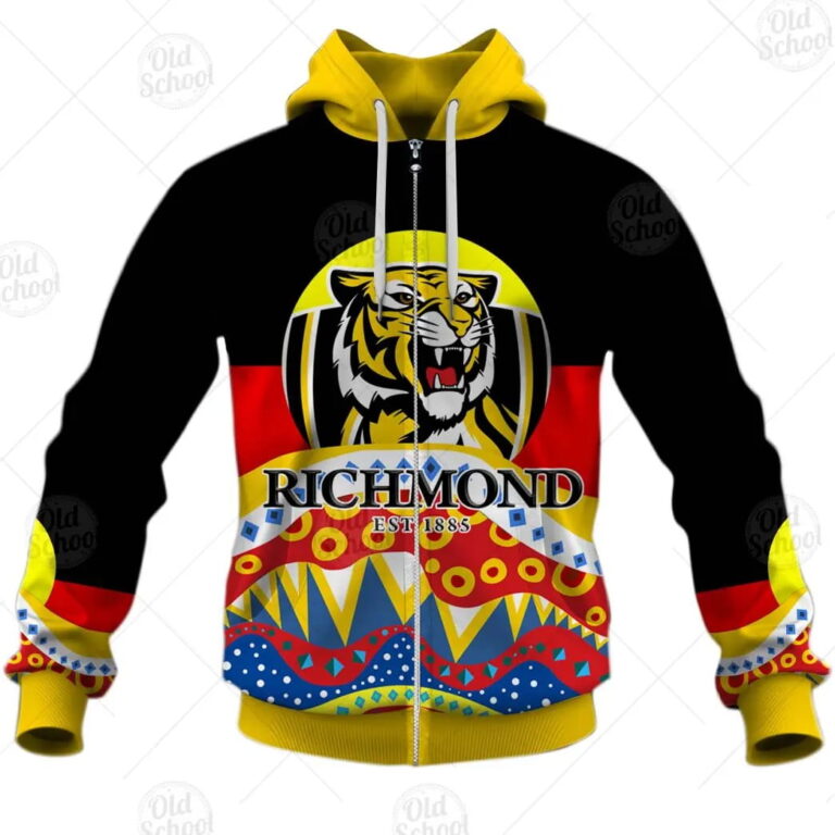 AFL Richmond Tigers Dinky Di Lover Aboriginal Flag x Indigenous Zip Up Hoodie