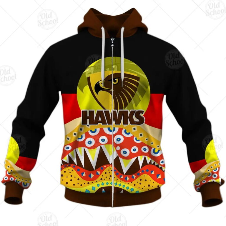 AFL Hawthorn Hawks Dinky Di Lover Aboriginal Flag x Indigenous Zip Up Hoodie