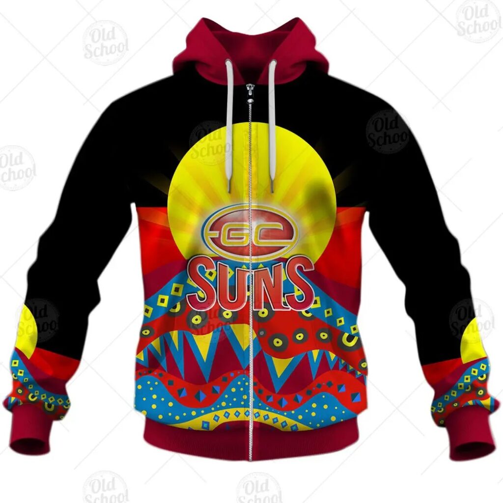 AFL Gold Coast Suns Dinky Di Lover Aboriginal Flag x Indigenous Zip Up Hoodie