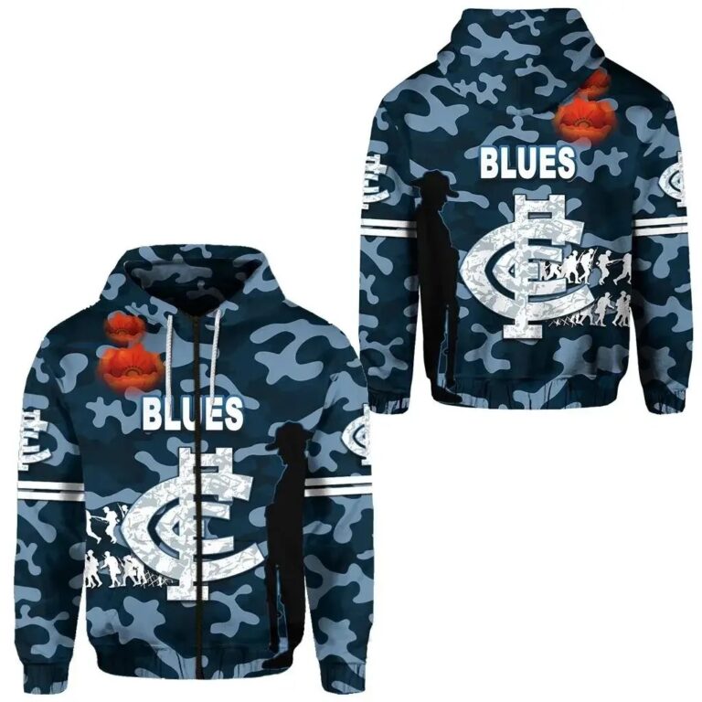 AFL Carlton Blues Anzac Vibes Zip Up Hoodie