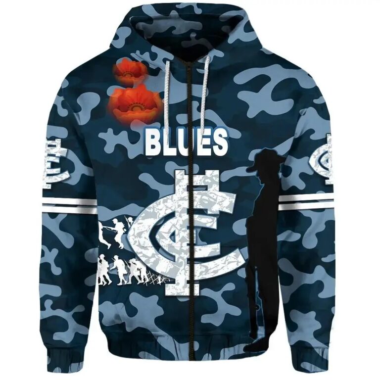 AFL Carlton Blues Anzac Vibes Zip Up Hoodie